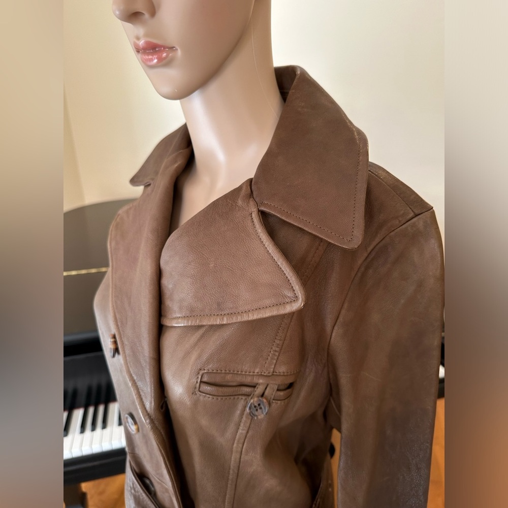 NWT Luxury Minimalist Premium Banana Republic Leather Double Breasted Jacket - Picture 8 of 17
